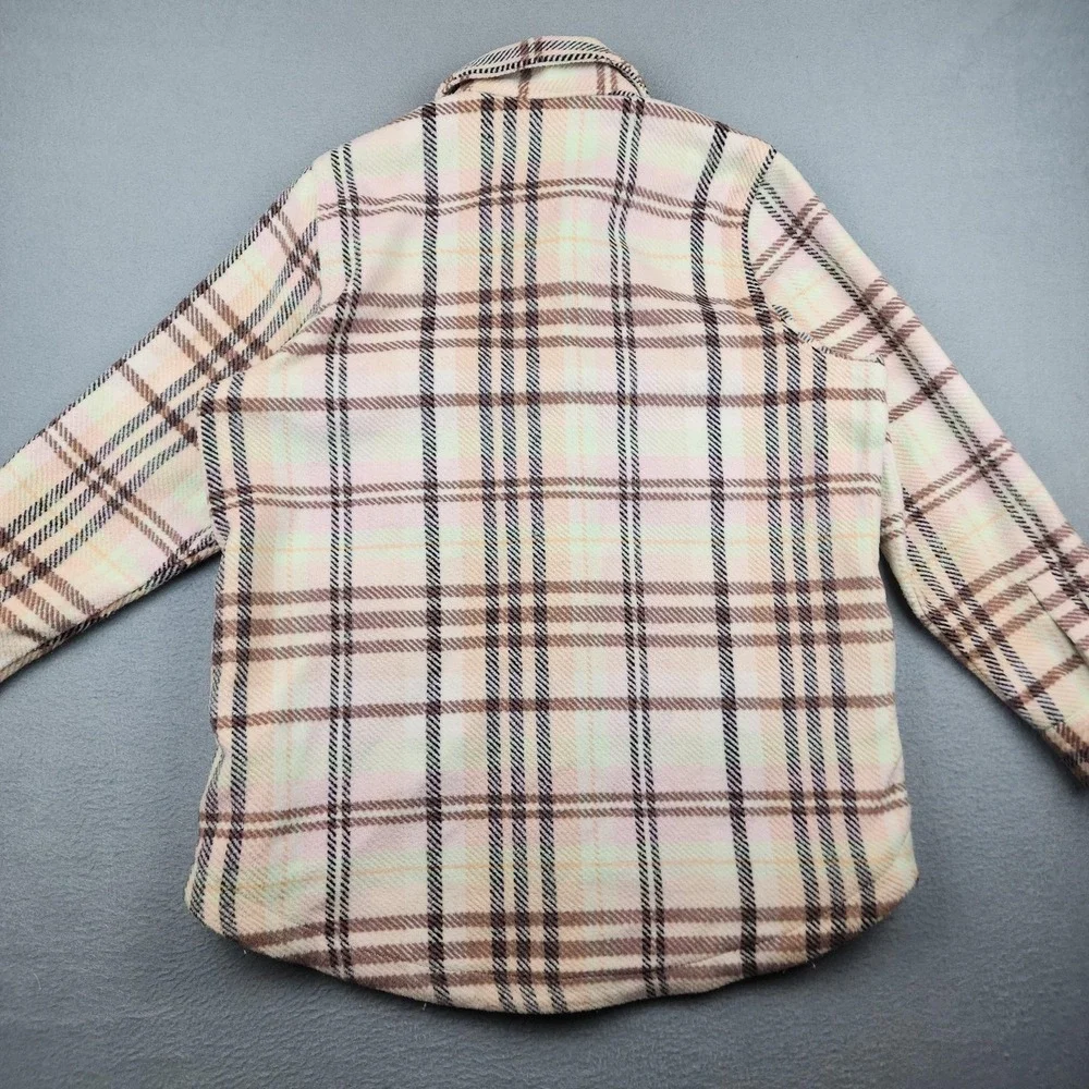 Universal Thread Jacket Womens Medium White Plaid Flannel Button Front Pockets